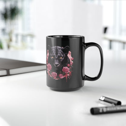 Panther Rose – Schwarze Tasse (325ml/444ml)