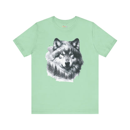 Monochromer Wolf Wald Unisex Grafik T-Shirt