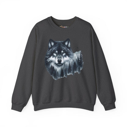 Mitternachtswolf Wald Unisex Rundhals-Sweatshirt