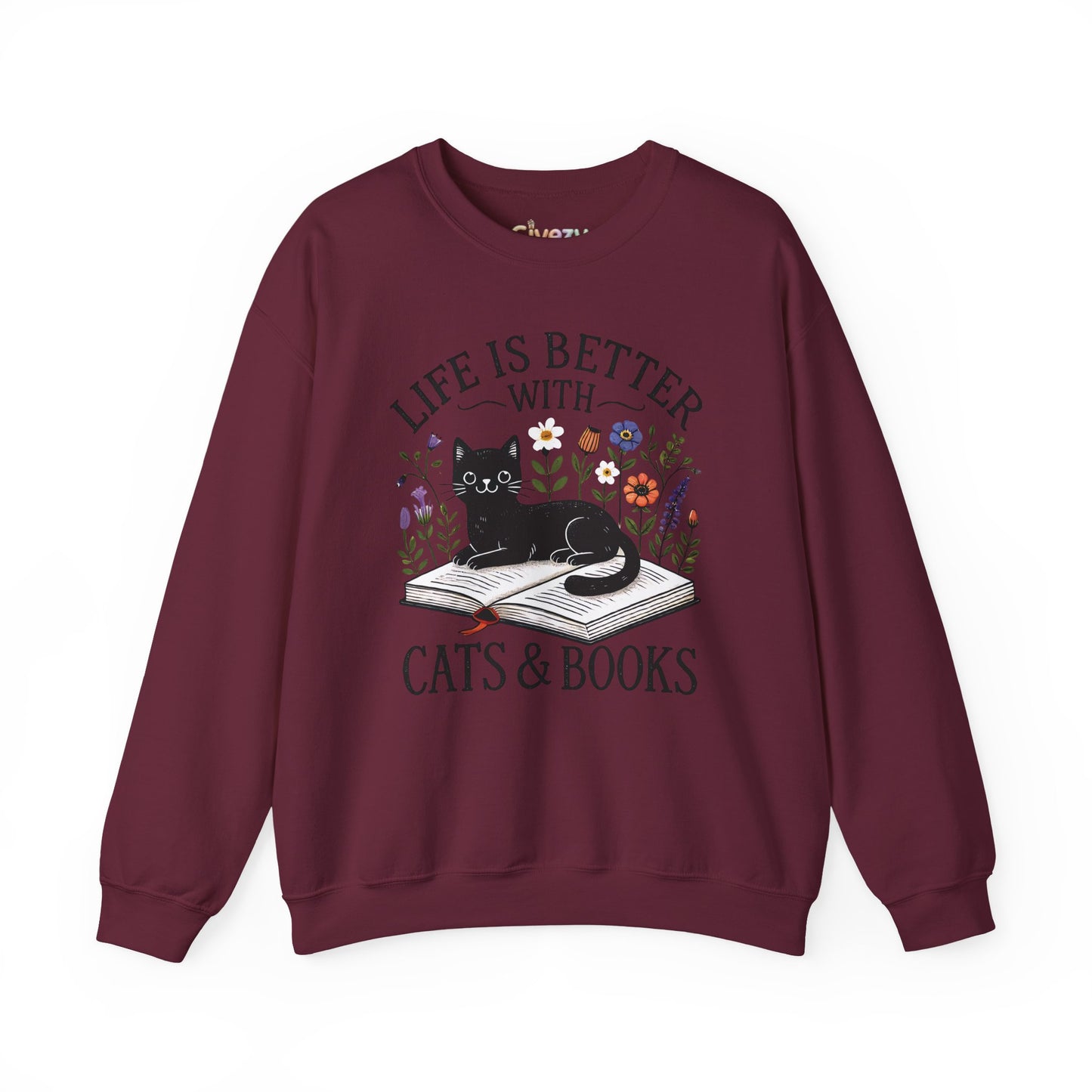Life Is Better With Cats & Books Rundhals-Sweatshirt