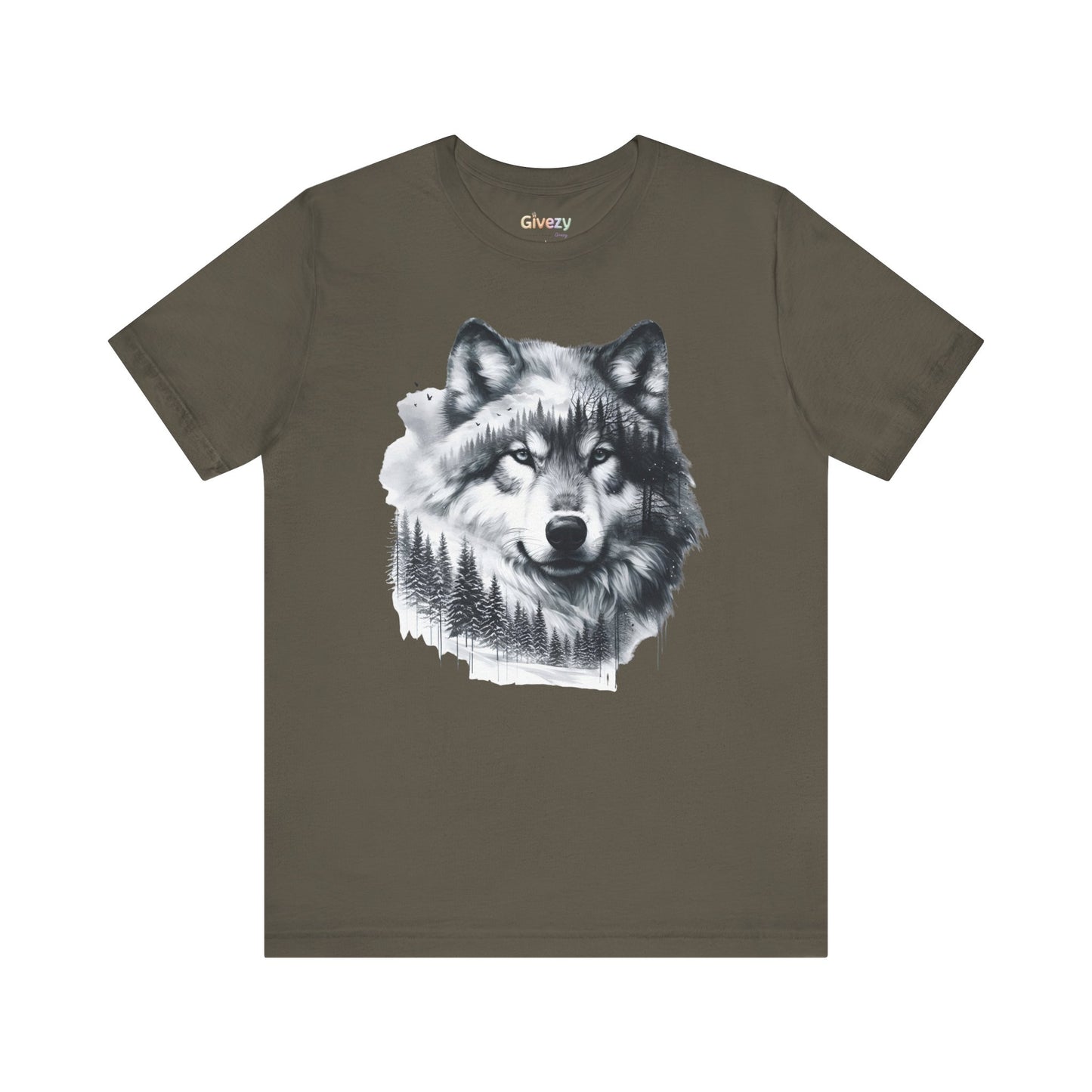 Monochromer Wolf Wald Unisex Grafik T-Shirt