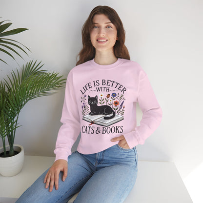 Life Is Better With Cats & Books Rundhals-Sweatshirt