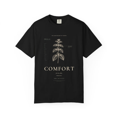 Comfort - Vintage Botanical Scripture Unisex T-Shirt, Psalm 23:4 Bible Verse Tee, Christian Gift for Grief, Editorial Faith Apparel