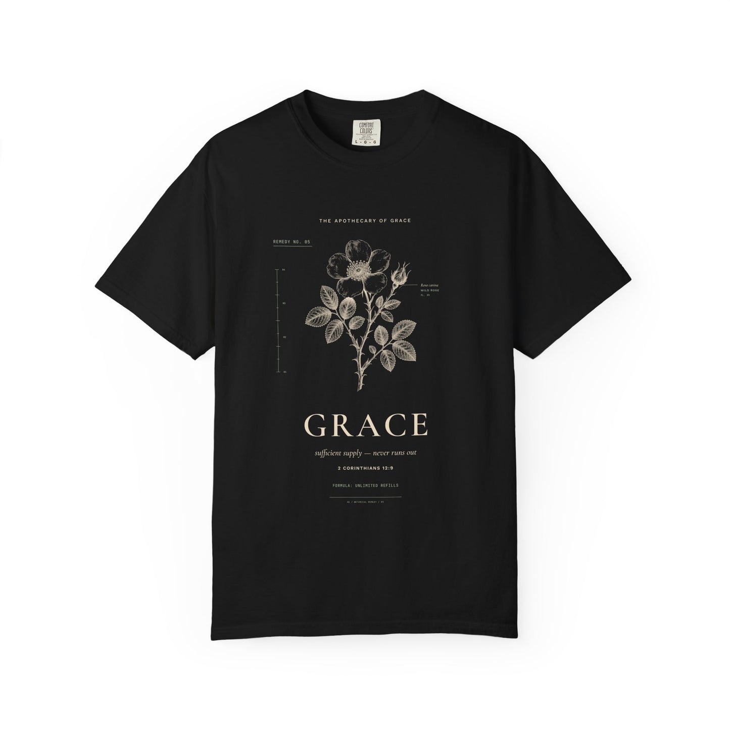 Grace - Vintage Botanical Scripture Unisex T-Shirt, 2 Corinthians 12:9 Bible Verse Tee, Christian Gift for Recovery, Editorial Faith Apparel