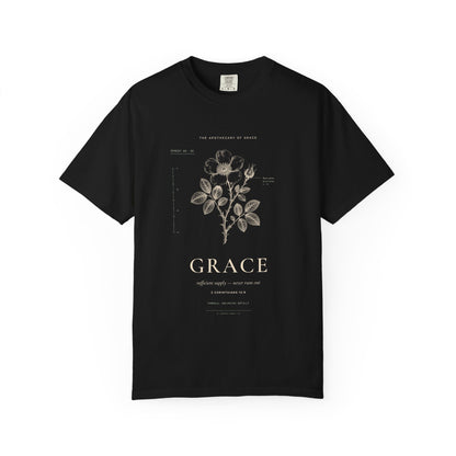 Grace - Vintage Botanical Scripture Unisex T-Shirt, 2 Corinthians 12:9 Bible Verse Tee, Christian Gift for Recovery, Editorial Faith Apparel