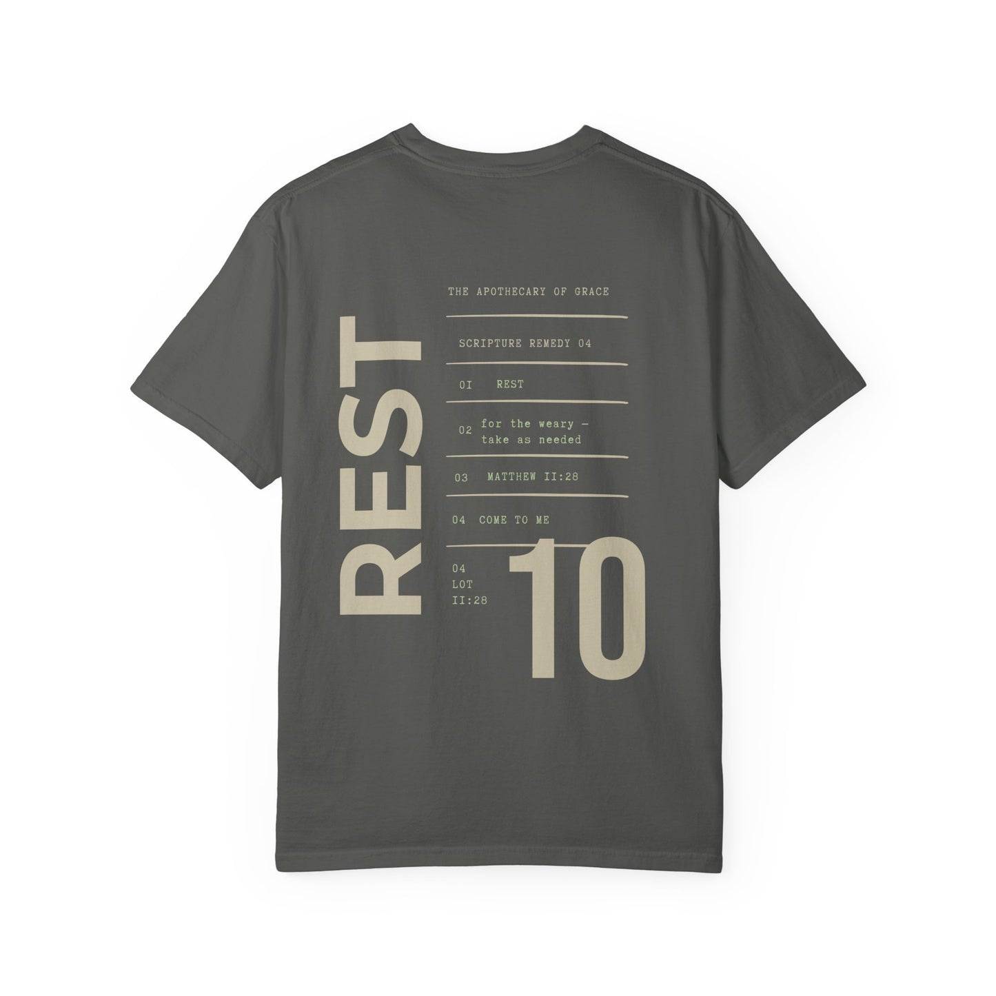 Rest - Personalized Number Scripture Unisex T-Shirt, Matthew 11:28 Bible Verse Tee, Christian Gift for Burnout, Modern Streetwear Faith