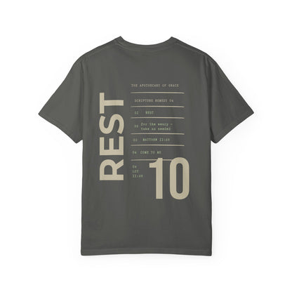 Rest - Personalized Number Scripture Unisex T-Shirt, Matthew 11:28 Bible Verse Tee, Christian Gift for Burnout, Modern Streetwear Faith