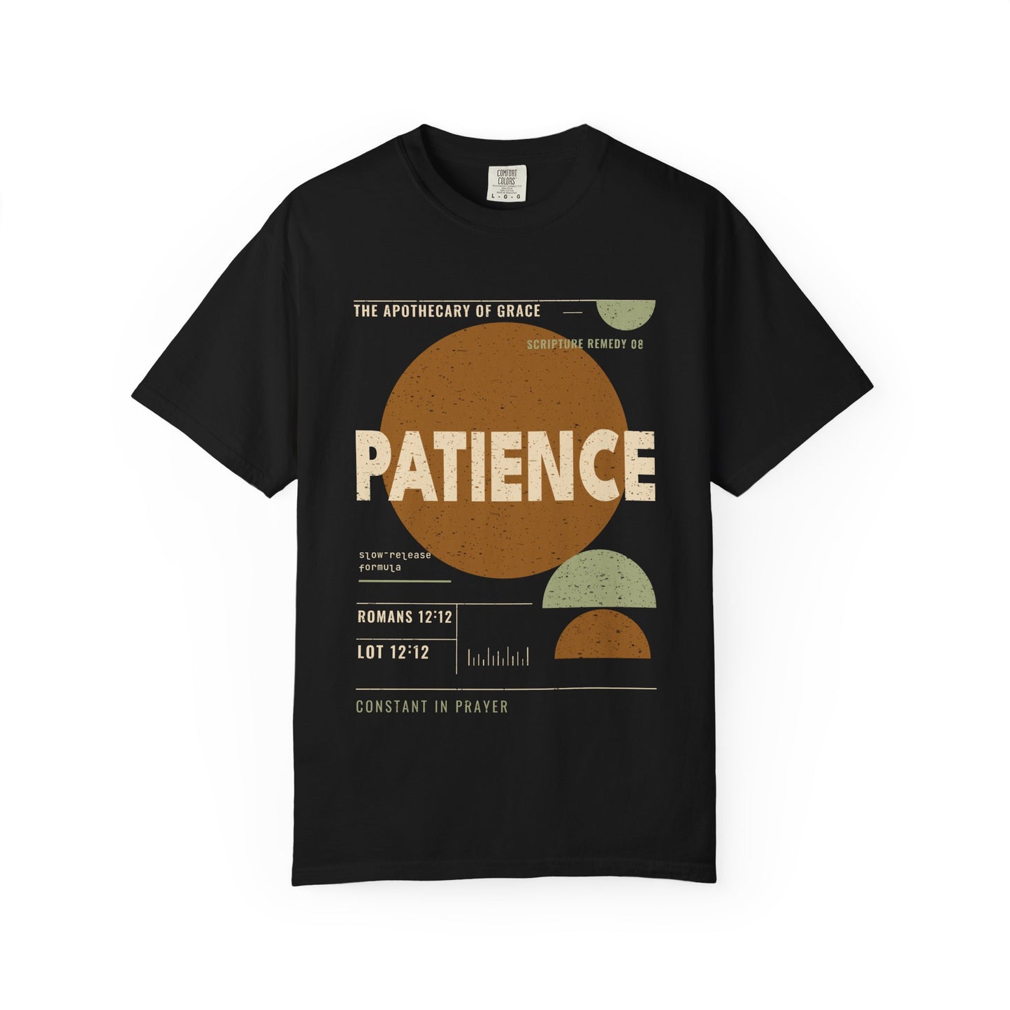 Patience - Retro Mid-Century Scripture Unisex T-Shirt, Romans 12:12 Bible Verse Tee, Christian Gift for Waiting, Modern Graphic Faith Apparel