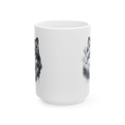 Monochromer Wolfswald – Weiße Tasse (325 ml/443 ml)