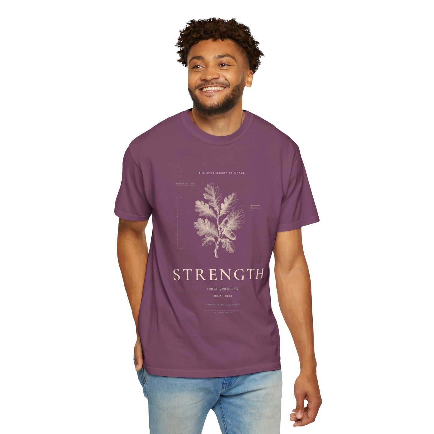 Strength - Vintage Botanical Scripture Unisex T-Shirt, Isaiah 40:31 Bible Verse Tee, Christian Gift for Caregivers, Editorial Faith Apparel