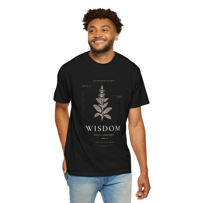Wisdom - Vintage Botanical Scripture Unisex T-Shirt, James 1:5 Bible Verse Tee, Christian Gift for Graduation, Editorial Faith Apparel
