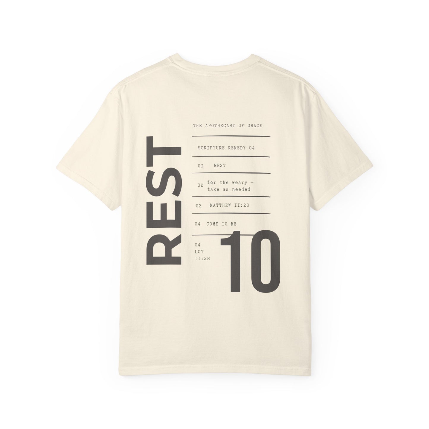 Rest - Personalized Number Scripture Unisex T-Shirt, Matthew 11:28 Bible Verse Tee, Christian Gift for Burnout, Modern Streetwear Faith