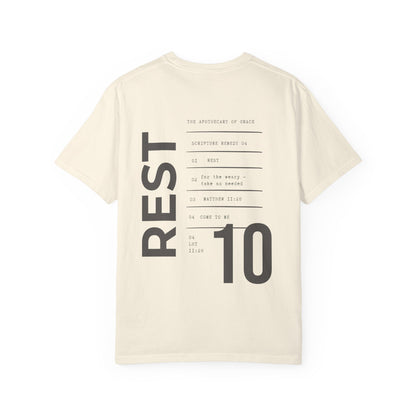 Rest - Personalized Number Scripture Unisex T-Shirt, Matthew 11:28 Bible Verse Tee, Christian Gift for Burnout, Modern Streetwear Faith