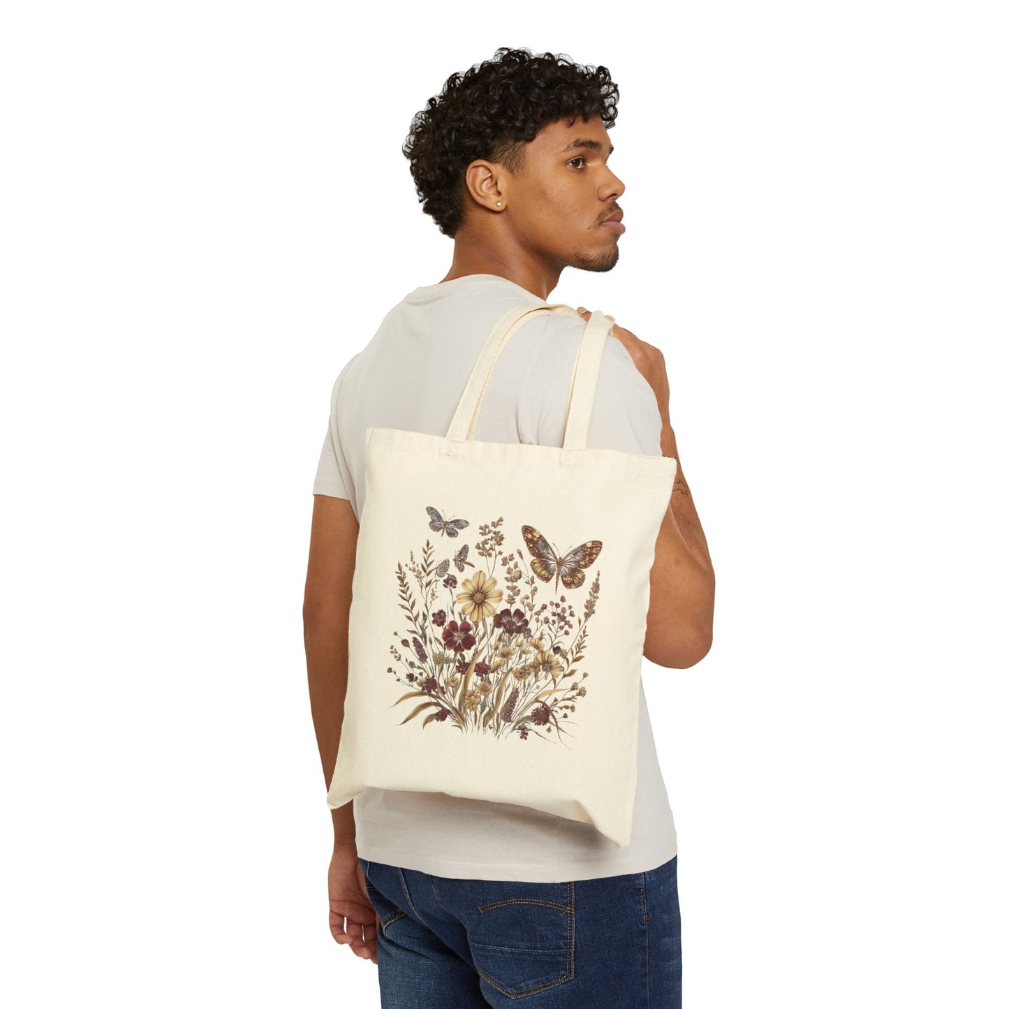 Wildflower, Sunflower & Butterfly - Canvas Tote Bag (2 Colors)