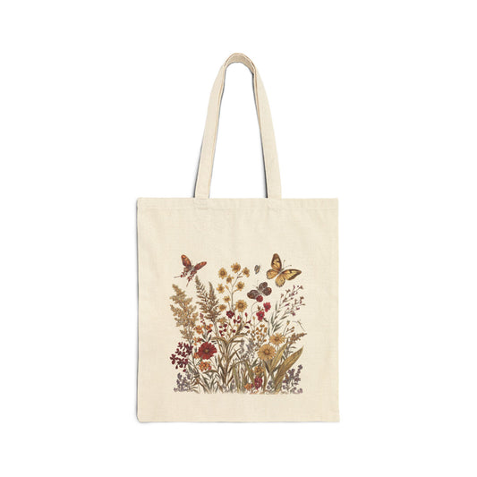 Wildblume & Schmetterling – Canvas-Einkaufstasche (2 Farben)