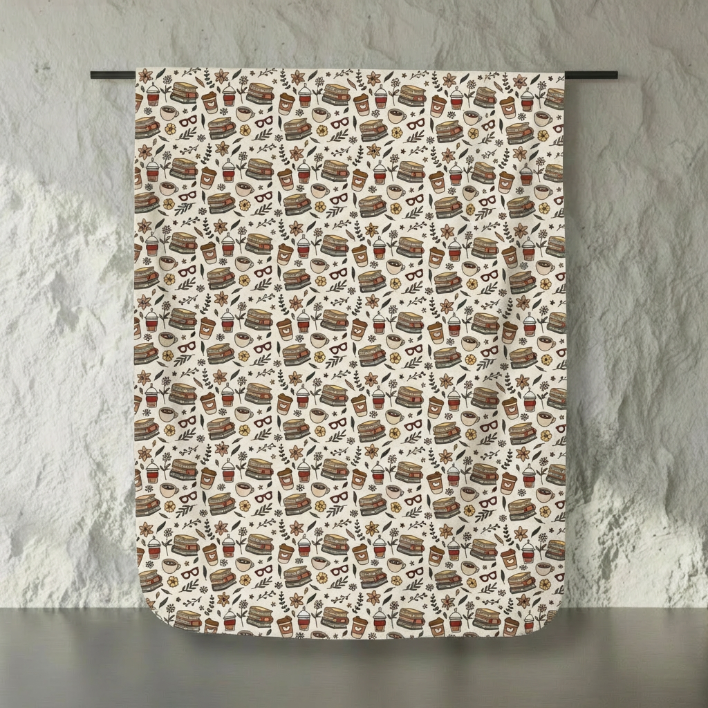 Books and Coffee Doodle Velveteen Throw Blanket