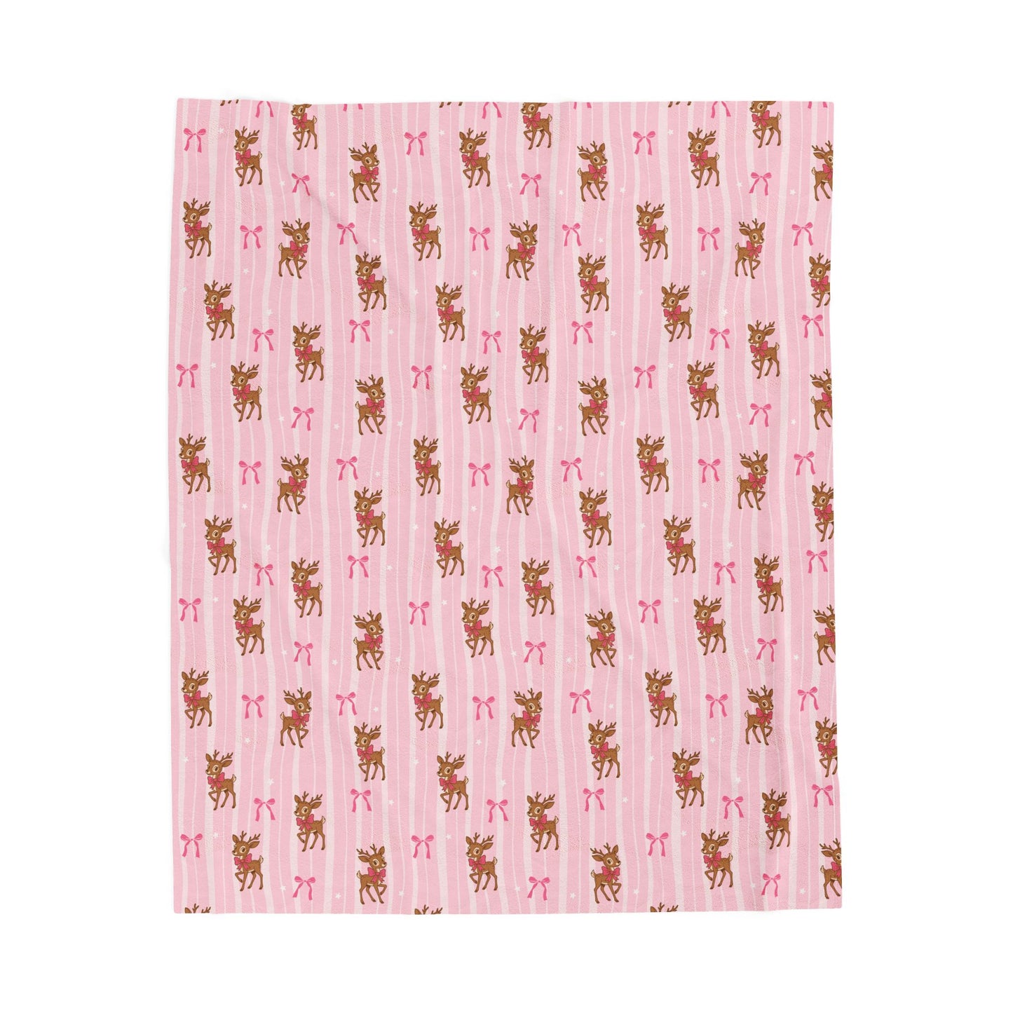 Reindeer and Pink Bows Velveteen Throw Blanket