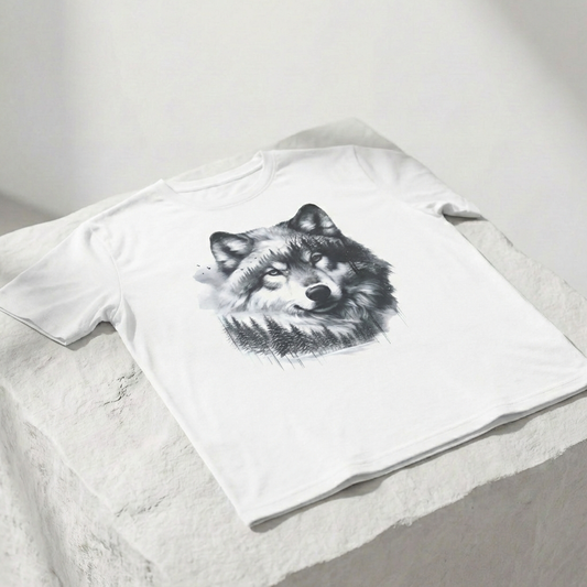 Monochromer Wolf Wald Unisex Grafik T-Shirt