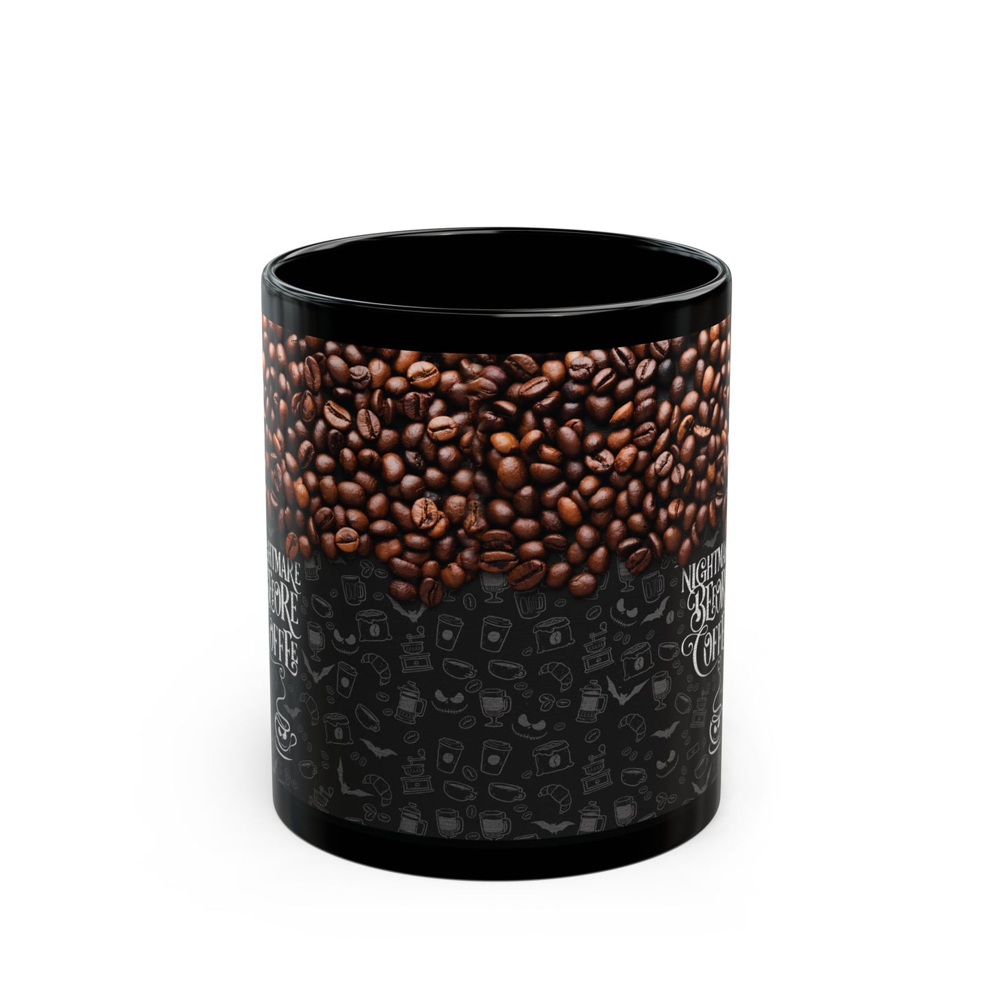 Nightmare Before Coffee - Beidseitig bedruckte schwarze Tasse (325ml/440ml)