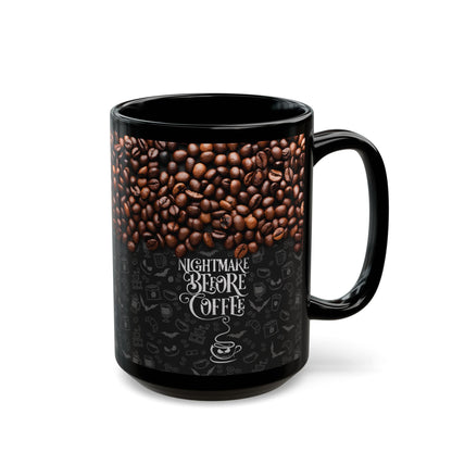 Nightmare Before Coffee - Beidseitig bedruckte schwarze Tasse (325ml/440ml)