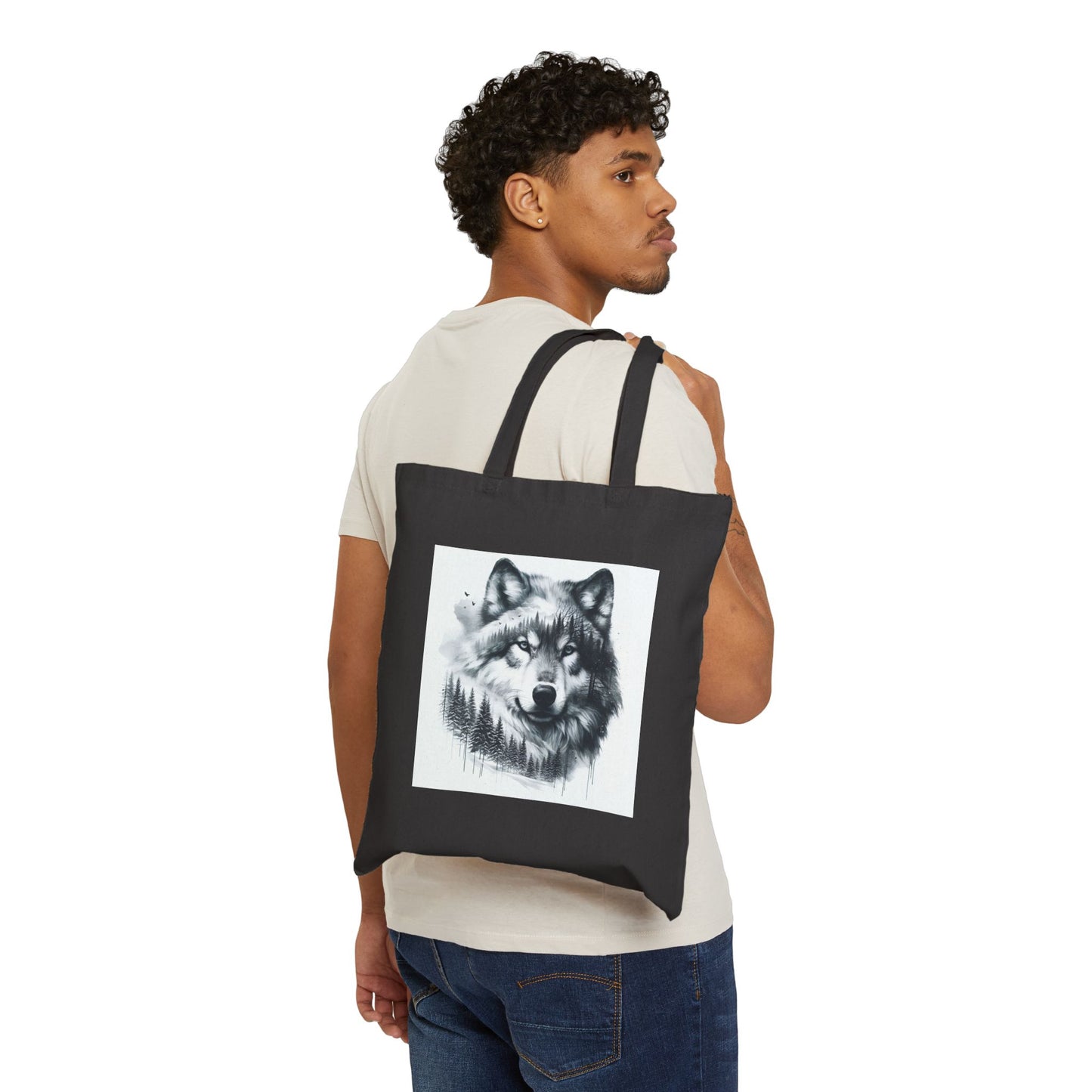 Monochromer Wildniswolf - Canvas Tragetasche (2 Farben)