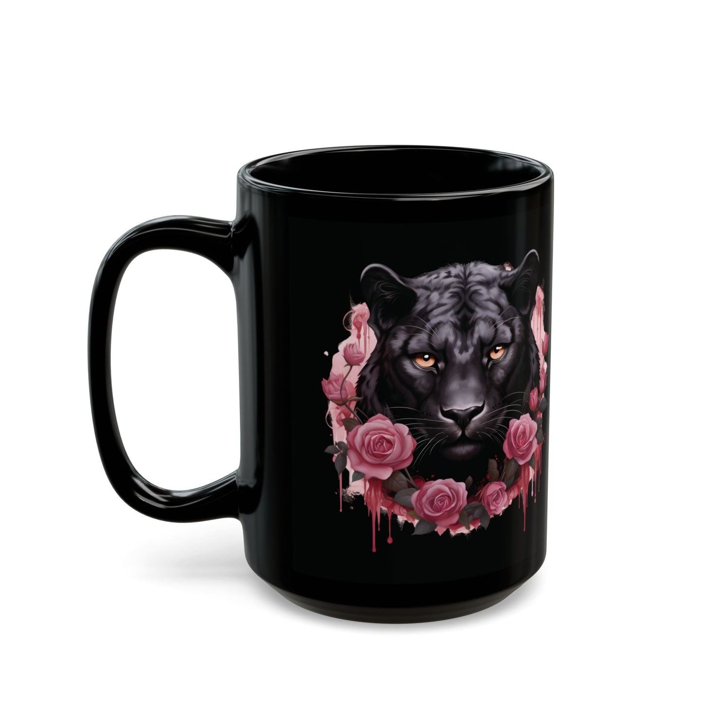 Panther Rose – Schwarze Tasse (325ml/444ml)
