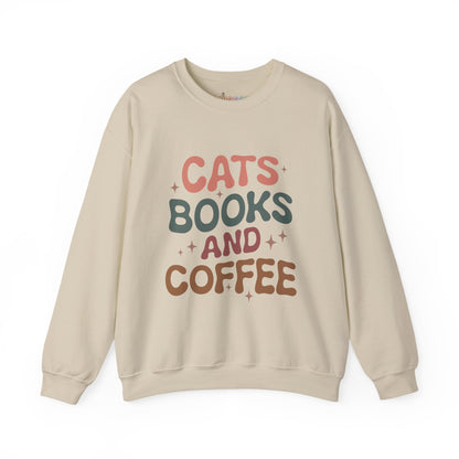 Katzen, Bücher und Kaffee Rundhals-Sweatshirt