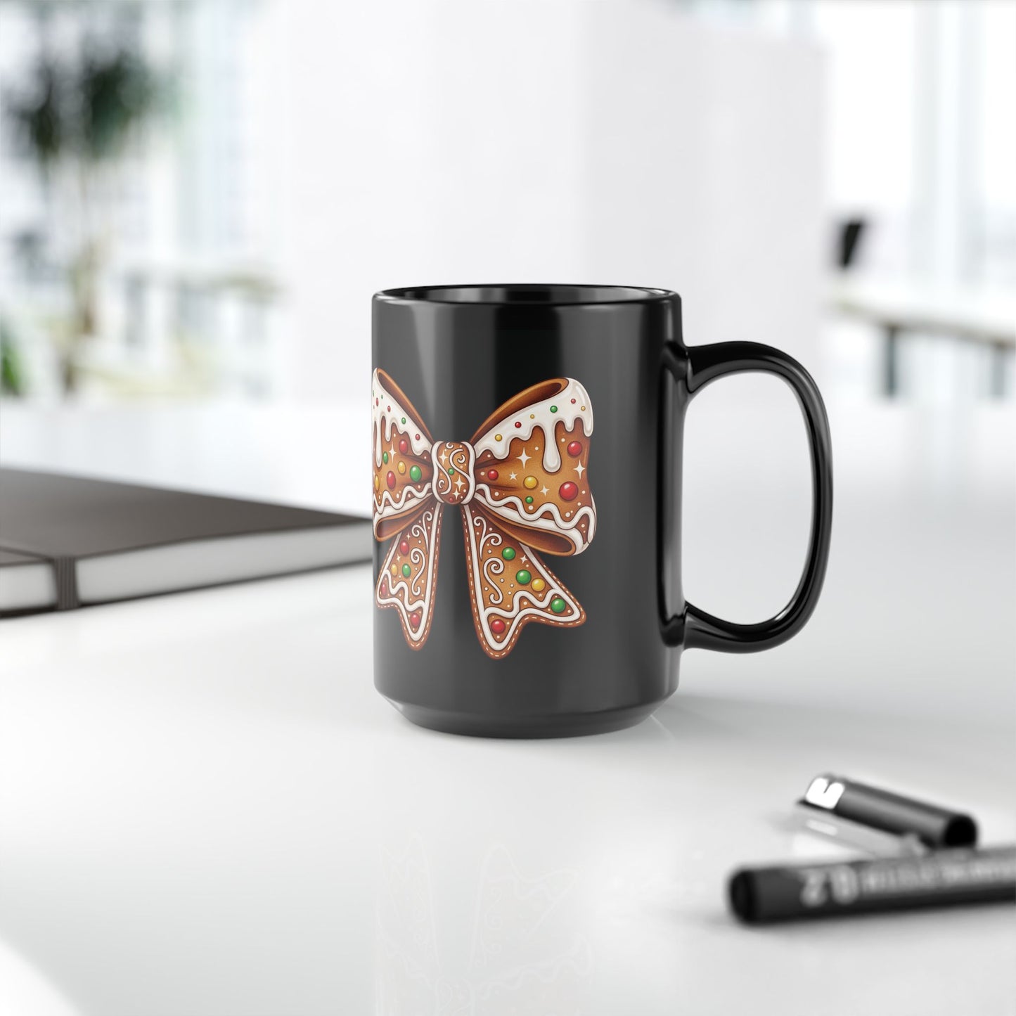 Gingerbread Bow - Black Mug (11oz/15oz)