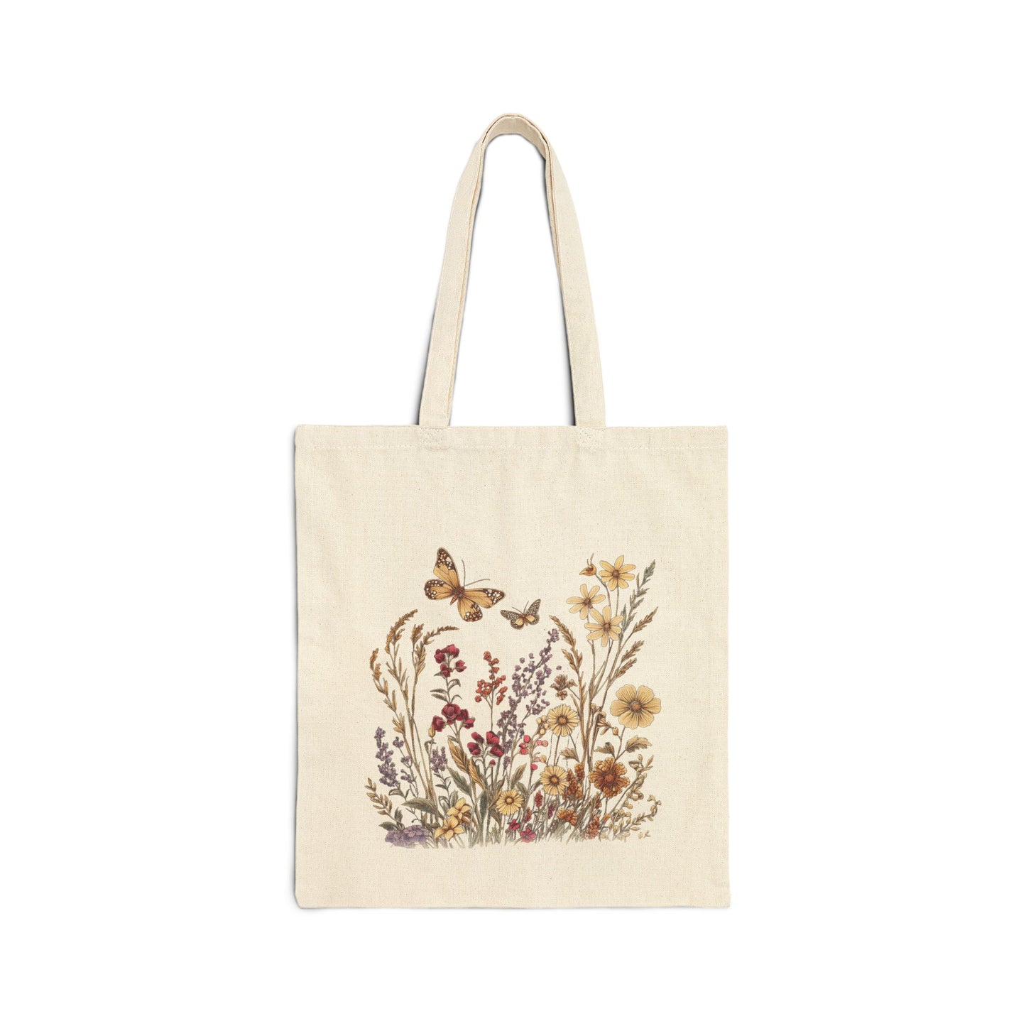 Goldene Wildblume & Schmetterling – Einkaufstasche aus Segeltuch (2 Farben)