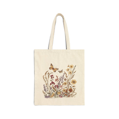 Goldene Wildblume & Schmetterling – Einkaufstasche aus Segeltuch (2 Farben)