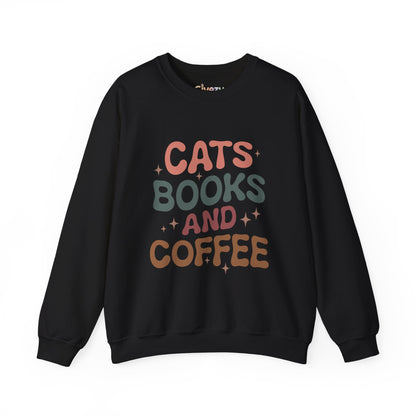 Katzen, Bücher und Kaffee Rundhals-Sweatshirt