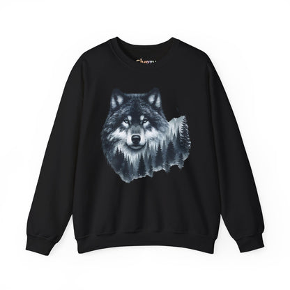 Mitternachtswolf Wald Unisex Rundhals-Sweatshirt
