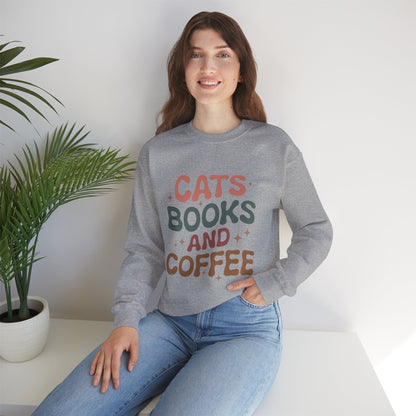 Katzen, Bücher und Kaffee Rundhals-Sweatshirt