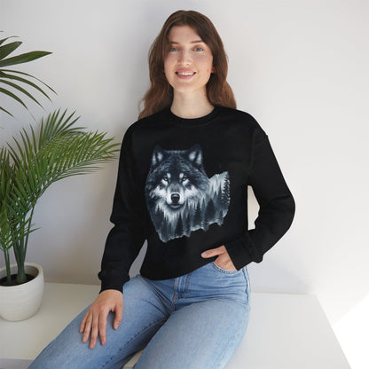 Mitternachtswolf Wald Unisex Rundhals-Sweatshirt