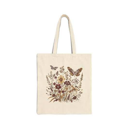 Wildblume, Sonnenblume & Schmetterling – Einkaufstasche aus Segeltuch (2 Farben)