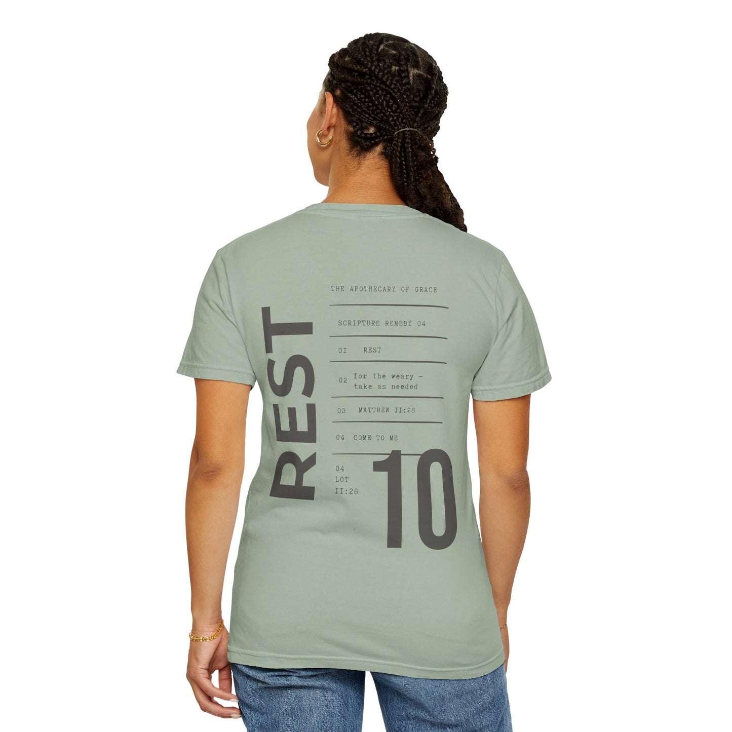 Rest - Personalized Number Scripture Unisex T-Shirt, Matthew 11:28 Bible Verse Tee, Christian Gift for Burnout, Modern Streetwear Faith