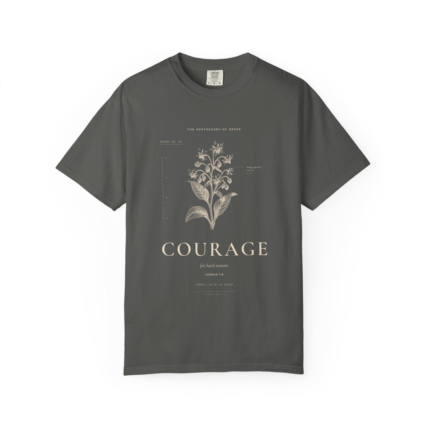 Courage - Vintage Botanical Scripture Unisex T-Shirt, Joshua 1:9 Bible Verse Tee, Christian Gift for Hard Times, Editorial Faith Apparel