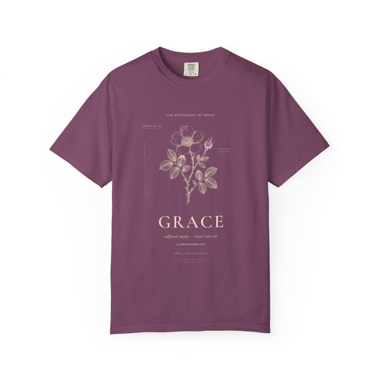 Grace - Vintage Botanical Scripture Unisex T-Shirt, 2 Corinthians 12:9 Bible Verse Tee, Christian Gift for Recovery, Editorial Faith Apparel
