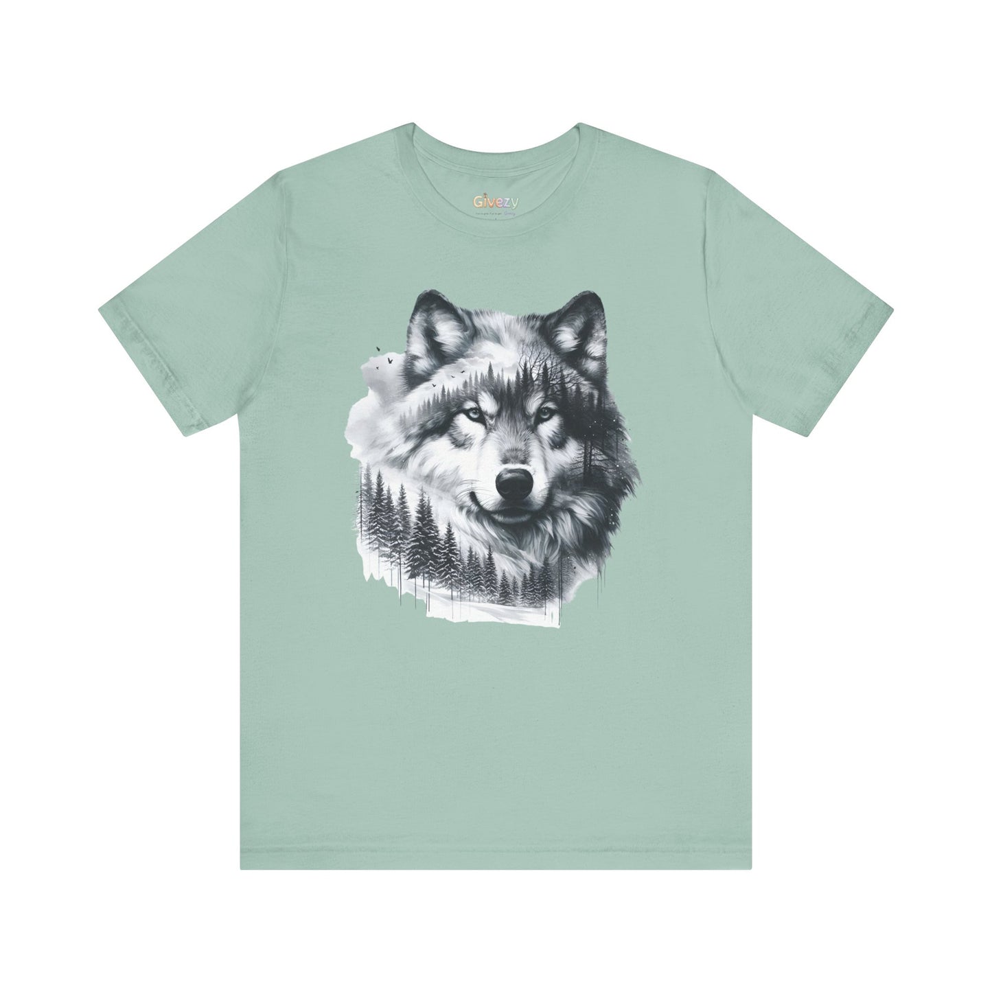 Monochromer Wolf Wald Unisex Grafik T-Shirt