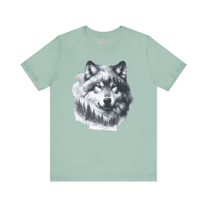 Monochromer Wolf Wald Unisex Grafik T-Shirt