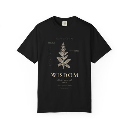 Wisdom - Vintage Botanical Scripture Unisex T-Shirt, James 1:5 Bible Verse Tee, Christian Gift for Graduation, Editorial Faith Apparel