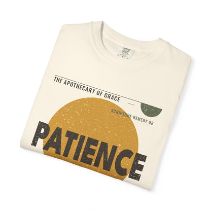 Patience - Retro Mid-Century Scripture Unisex T-Shirt, Romans 12:12 Bible Verse Tee, Christian Gift for Waiting, Modern Graphic Faith Apparel