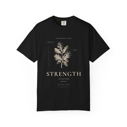 Strength - Vintage Botanical Scripture Unisex T-Shirt, Isaiah 40:31 Bible Verse Tee, Christian Gift for Caregivers, Editorial Faith Apparel