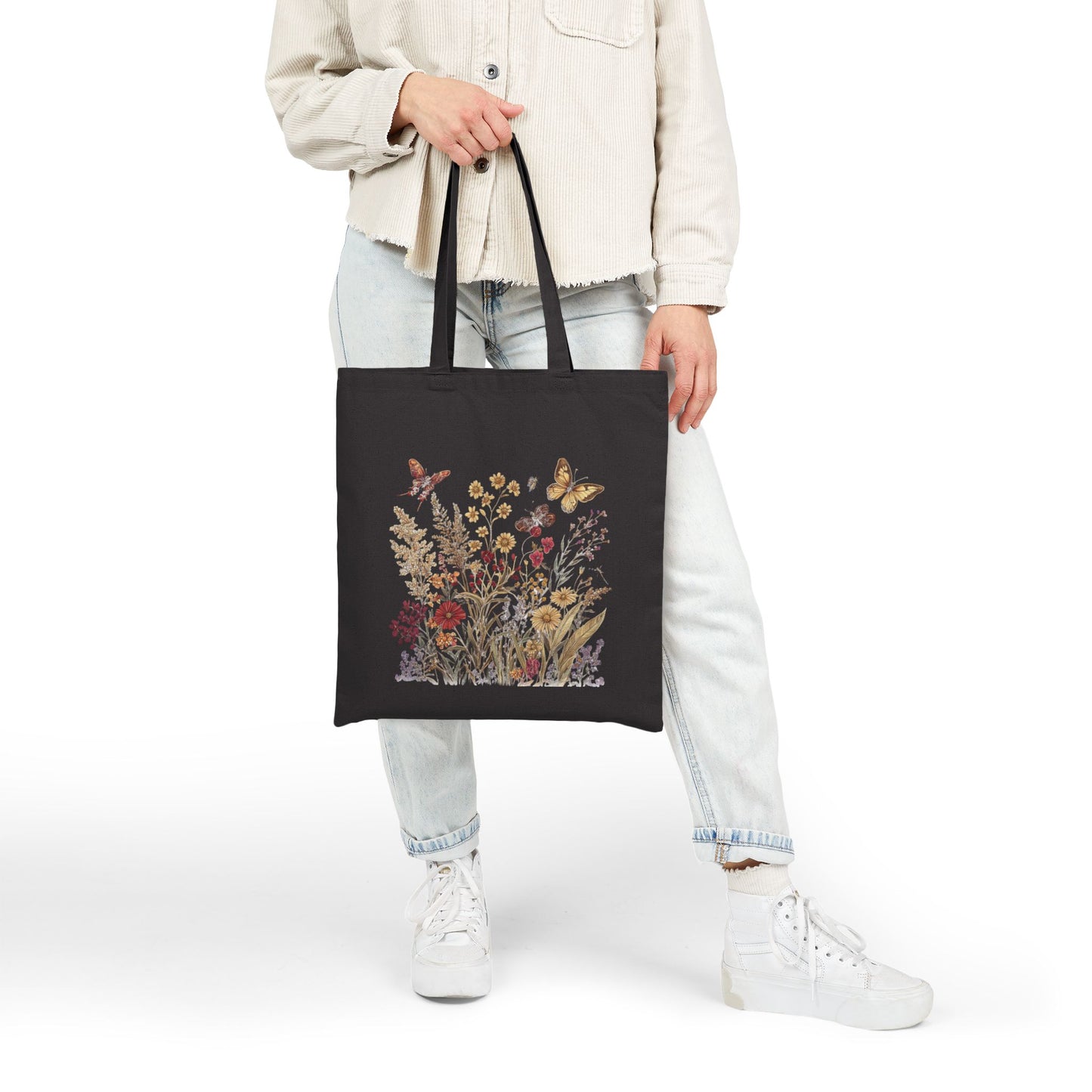 Wildblume & Schmetterling – Canvas-Einkaufstasche (2 Farben)