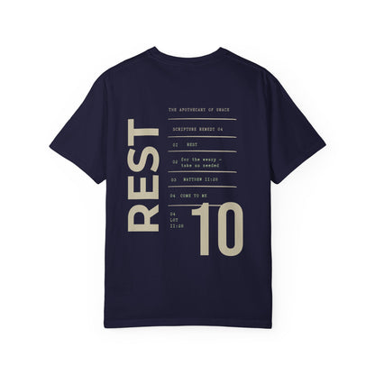 Rest - Personalized Number Scripture Unisex T-Shirt, Matthew 11:28 Bible Verse Tee, Christian Gift for Burnout, Modern Streetwear Faith