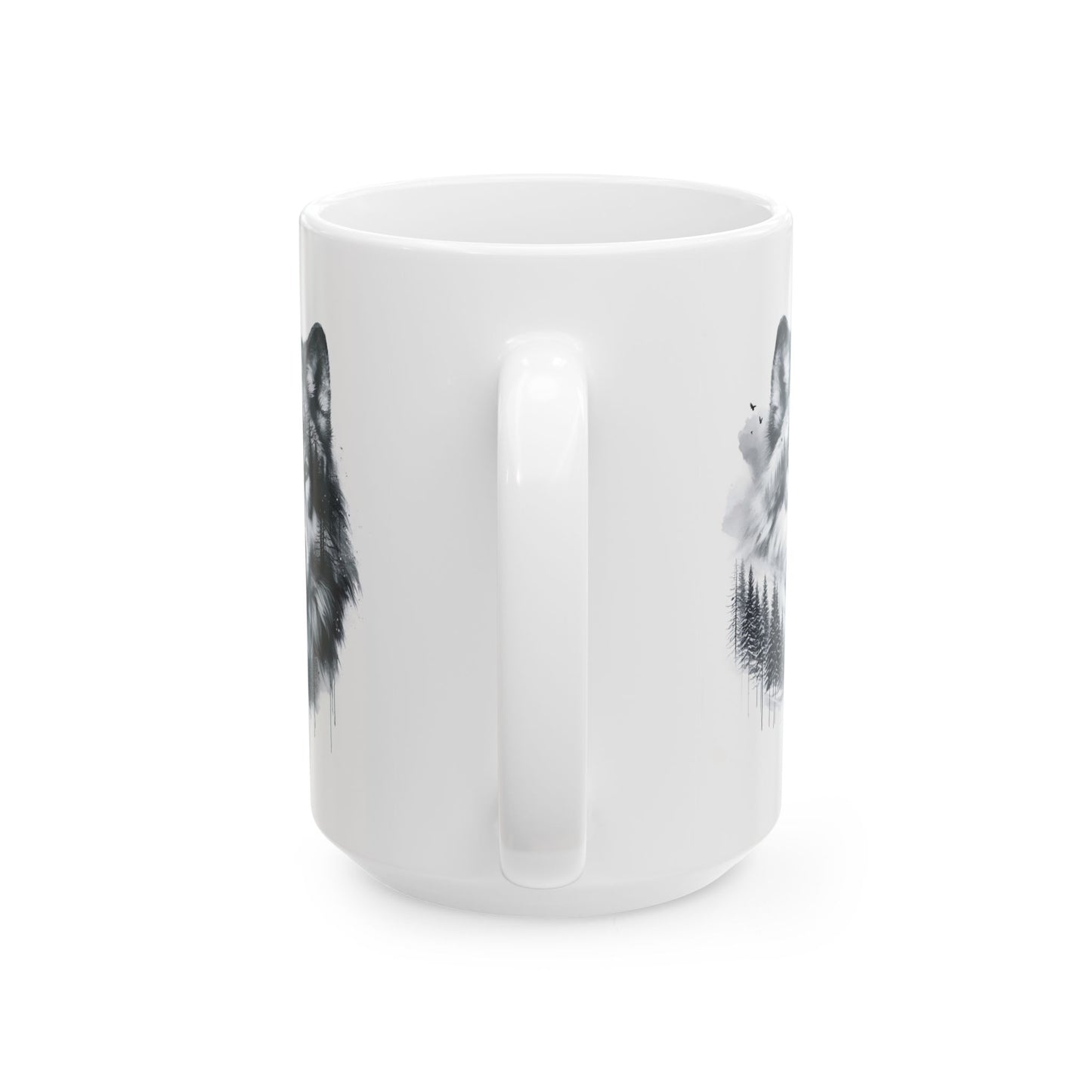 Monochromer Wolfswald – Weiße Tasse (325 ml/443 ml)