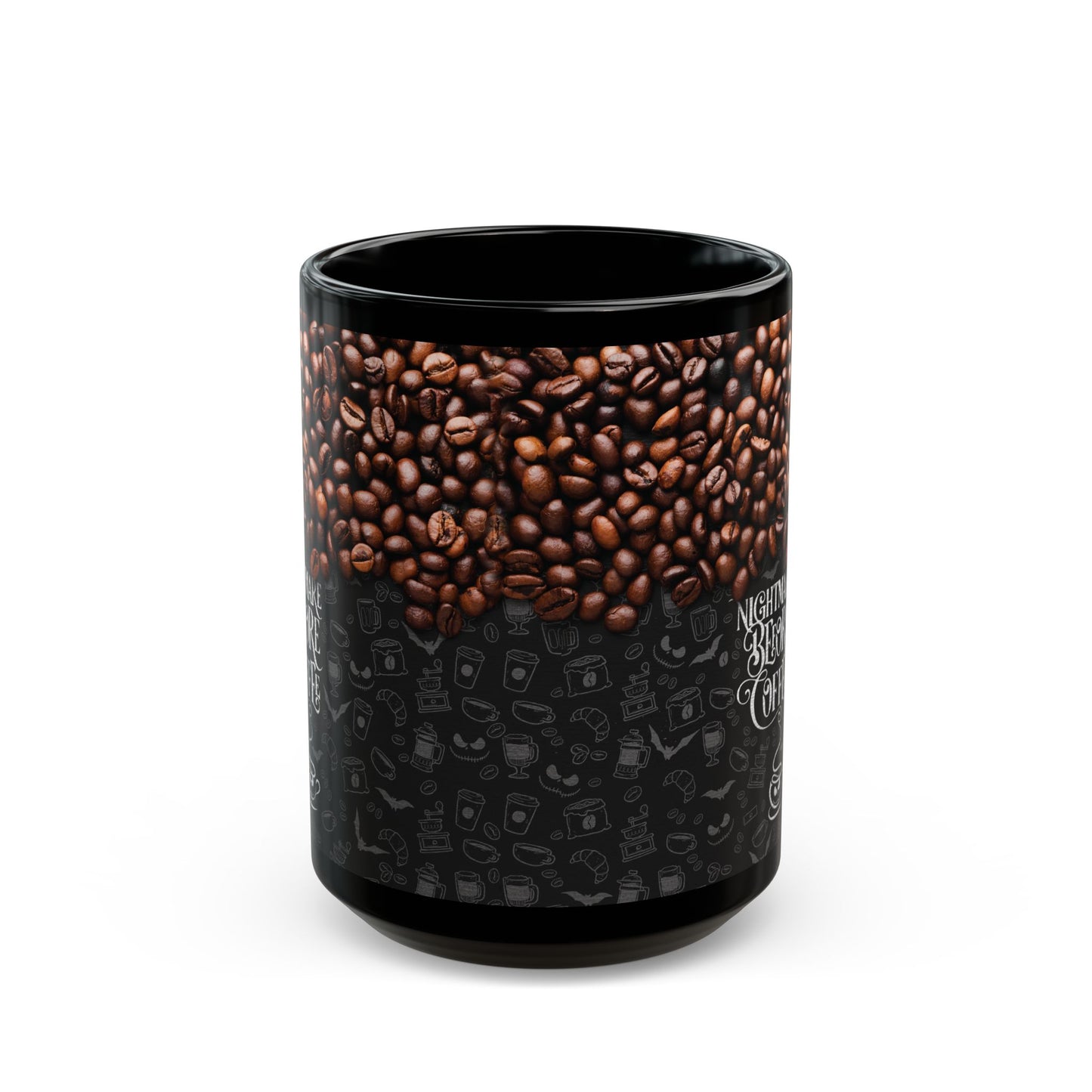 Nightmare Before Coffee - Beidseitig bedruckte schwarze Tasse (325ml/440ml)