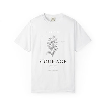 Courage - Vintage Botanical Scripture Unisex T-Shirt, Joshua 1:9 Bible Verse Tee, Christian Gift for Hard Times, Editorial Faith Apparel