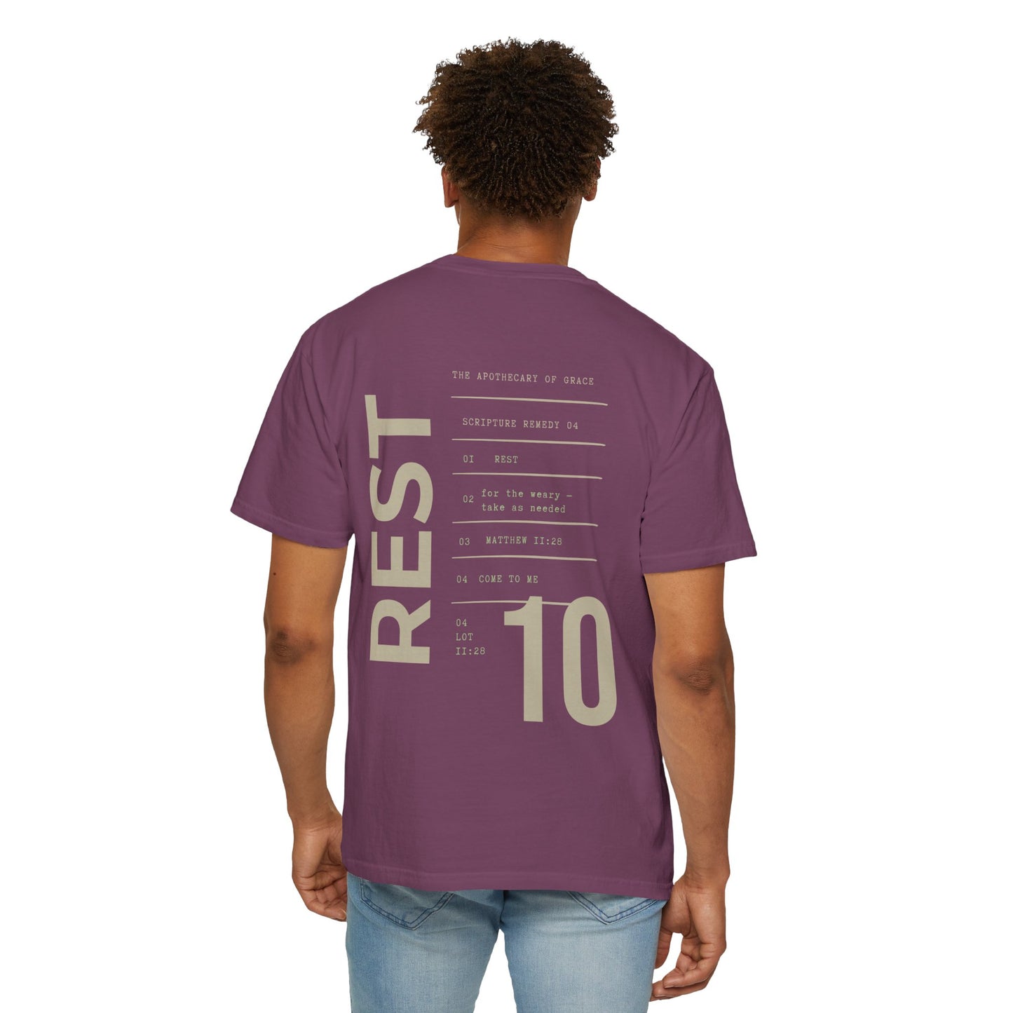 Rest - Personalized Number Scripture Unisex T-Shirt, Matthew 11:28 Bible Verse Tee, Christian Gift for Burnout, Modern Streetwear Faith