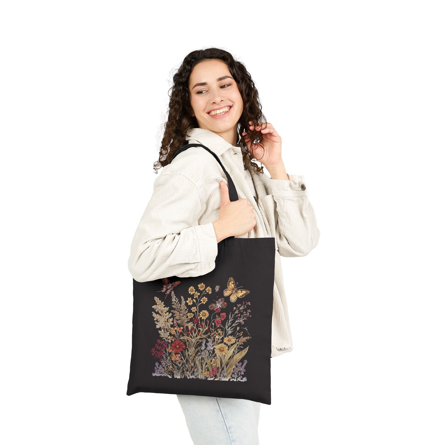 Wildblume & Schmetterling – Canvas-Einkaufstasche (2 Farben)
